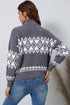 Gray Western Geometric Printed Quarter Zip Pullover Sweater