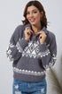 Gray Western Geometric Printed Quarter Zip Pullover Sweater