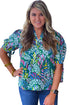 Green Abstract Print Knotted Short Sleeve Plus Size Blouse