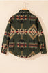 Green Aztec Print Flap Pockets Long Sleeve Shacket