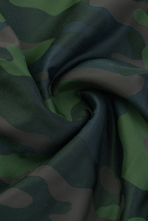 Green Camouflage Print Halter Neck Backless Two-Piece Swimsuit