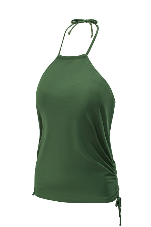 Green Camouflage Print Halter Neck Backless Two-Piece Swimsuit