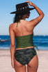 Green Camouflage Print Halter Neck Backless Two-Piece Swimsuit