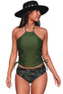 Green Camouflage Print Halter Neck Backless Two-Piece Swimsuit