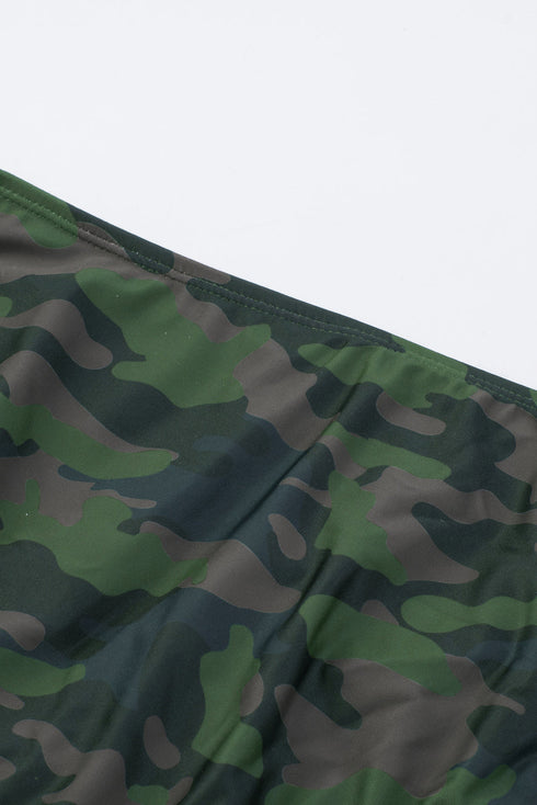 Green Camouflage Print Halter Neck Backless Two-Piece Swimsuit