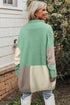 Green Colorblock Draped Open Front Chunky Cardigan