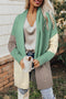 Green Colorblock Draped Open Front Chunky Cardigan