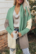 Green Colorblock Draped Open Front Chunky Cardigan