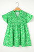 Green Floral Flutter Sleeve Shirred Notched Neck Plus Size Blouse