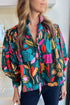 Green Floral Knot Split Neck Puff Sleeve Blouse