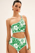 Green Floral Print One Shoulder High Waist Bikini Set