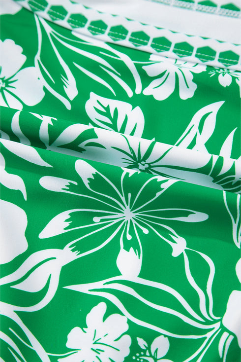 Green Floral Print One Shoulder High Waist Bikini Set
