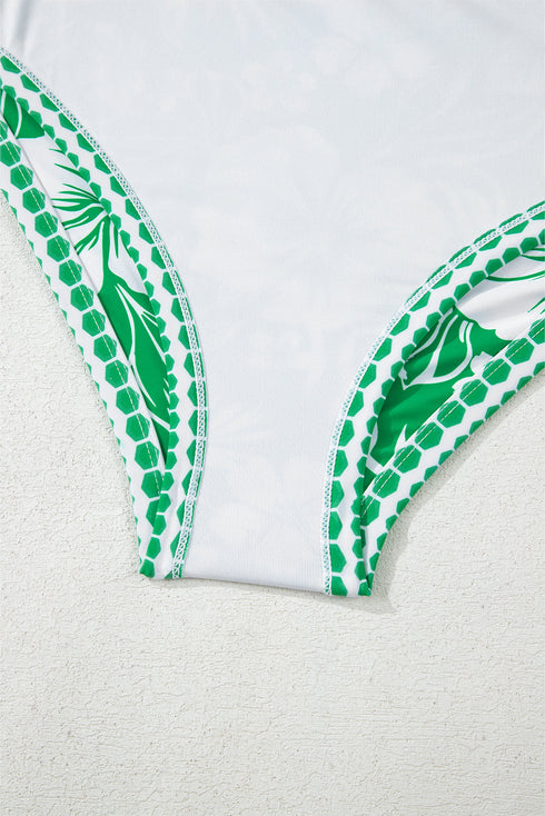 Green Floral Print One Shoulder High Waist Bikini Set