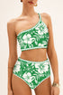 Green Floral Print One Shoulder High Waist Bikini Set