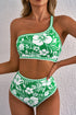 Green Floral Print One Shoulder High Waist Bikini Set