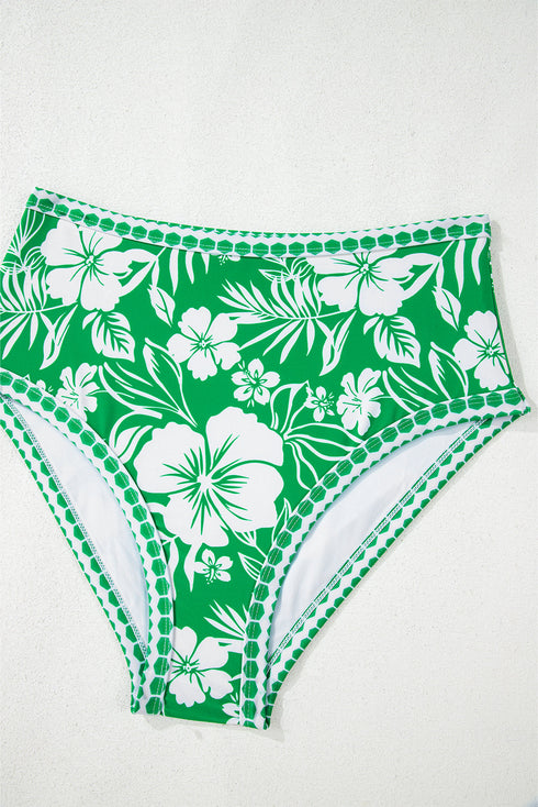 Green Floral Print One Shoulder High Waist Bikini Set