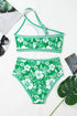 Green Floral Print One Shoulder High Waist Bikini Set