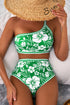 Green Floral Print One Shoulder High Waist Bikini Set