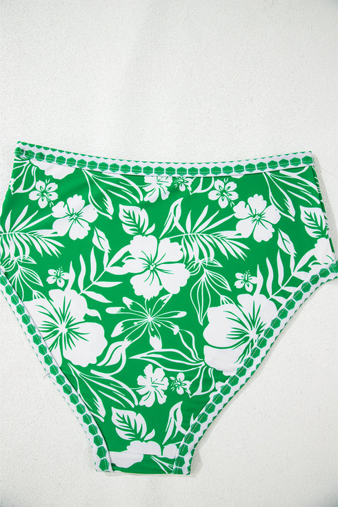 Green Floral Print One Shoulder High Waist Bikini Set