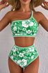 Green Floral Print One Shoulder High Waist Bikini Set