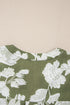 Green Floral Print Split Neck Short Sleeve Blouse