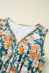Green Floral Print Trimmed V Neck Tie Waist Sleeveless Holiday Long Dress