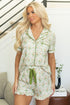 Green Floral Print Turn-down Collar Short Pajamas Set
