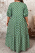 Green Geometric Floral Print Half Sleeve Plus Size Maxi Dress
