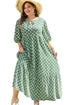 Green Geometric Floral Print Half Sleeve Plus Size Maxi Dress