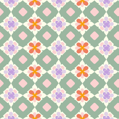 Green Geometric Floral Print Layered Flutter Sleeve V Neck Ric Rac Trim Blouse