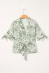 Green Landscape Print Tied 3/4 Sleeve Shirt with Sash
