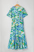 Green Leaves Print Short Sleeve Surplice Neck Ruffled Trim Plus Size Maxi Dress