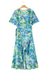 Green Leaves Print Short Sleeve Surplice Neck Ruffled Trim Plus Size Maxi Dress