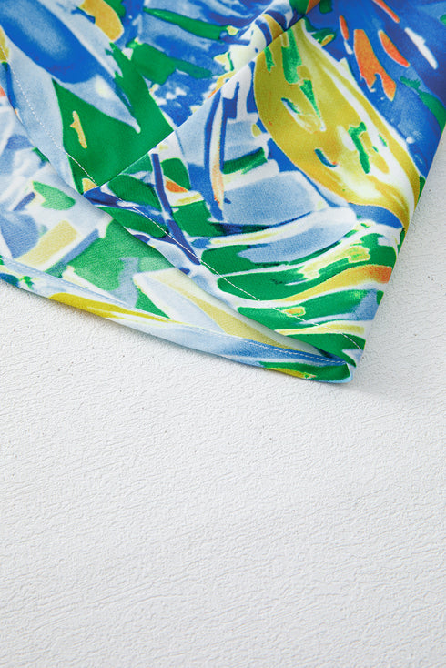 Green Leaves Print Short Sleeve Surplice Neck Ruffled Trim Plus Size Maxi Dress