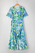 Green Leaves Print Short Sleeve Surplice Neck Ruffled Trim Plus Size Maxi Dress