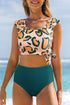 Green Leopard Print U Neck Knotted High Waist Bikini Set