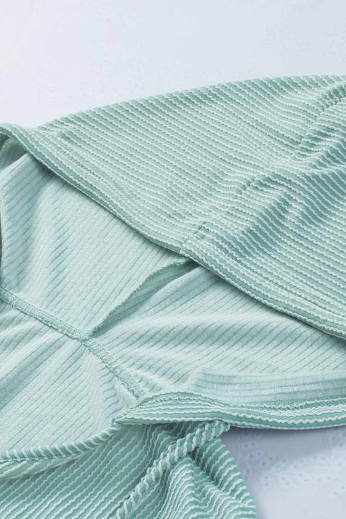 Green Loose Fit Ribbed V Neck Hoodie