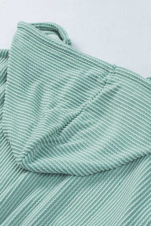 Green Loose Fit Ribbed V Neck Hoodie