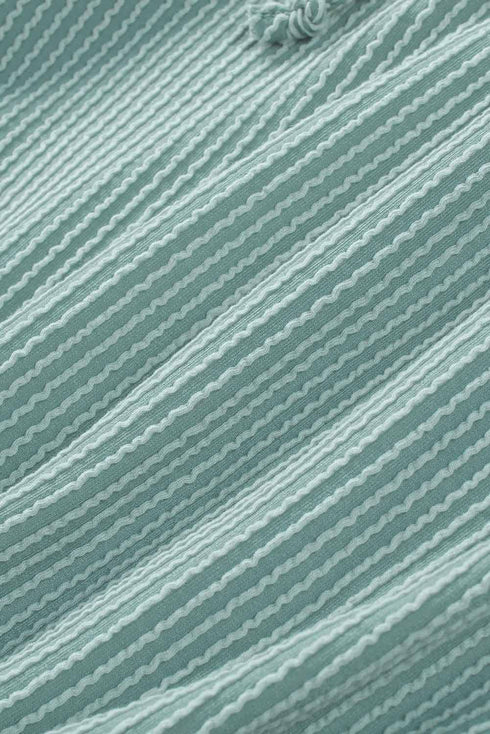 Green Loose Fit Ribbed V Neck Hoodie