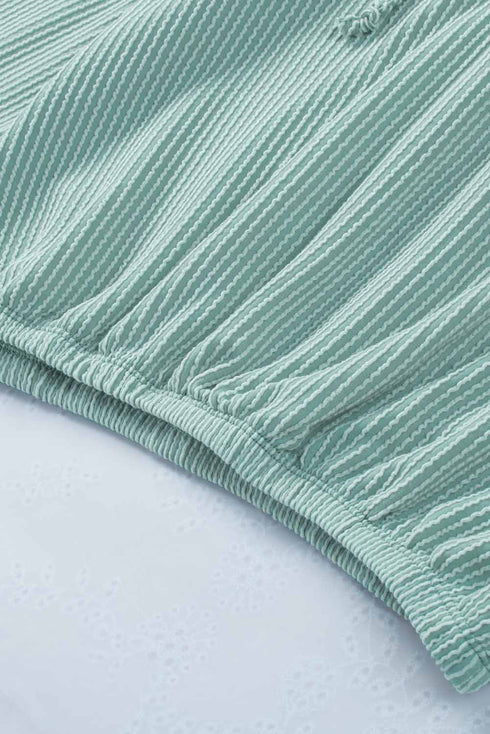 Green Loose Fit Ribbed V Neck Hoodie