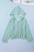 Green Loose Fit Ribbed V Neck Hoodie