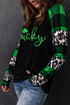 Green Lucky Clover Glitter Pattern Leopard Plaid Splicing Top