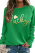 Green Lucky Glitter Graphic Raglan Sleeve Pullover Sweatshirt