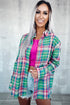 Green Plaid Long Sleeve Button Down Split Shirt