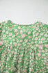 Green Plus Size Floral Tassel Tie Split Neck Puff Sleeve Blouse