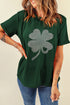 Green Rhinestone Four Leaf Clover Graphic St Patrick Crewneck Tee