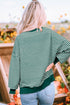 Green Stripe Chenille Lucky Letter Patched Drop Shoulder Long Sleeve Top