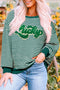 Green Stripe Chenille Lucky Letter Patched Drop Shoulder Long Sleeve Top