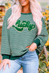 Green Stripe Chenille Lucky Letter Patched Drop Shoulder Long Sleeve Top