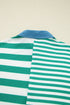 Green Stripe Colorblock Collar Half Buttons T Shirt